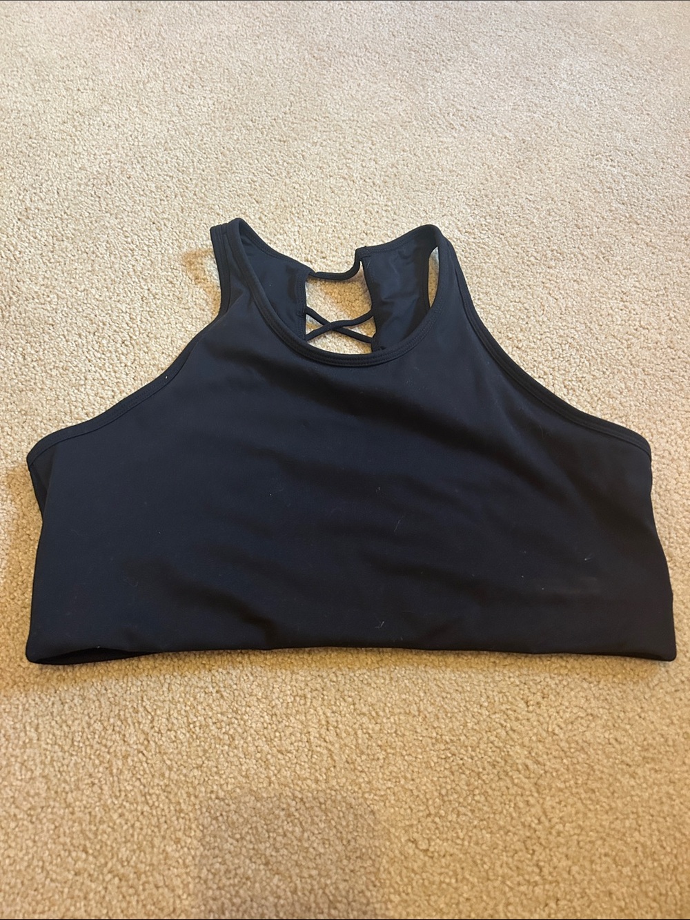 Black High-Neck Sports Bra with Crisscross Back